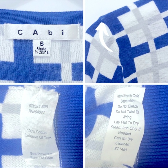 CAbi Frame Knit Blue White Gray Cardigan Style 695 - Picture 6 of 7